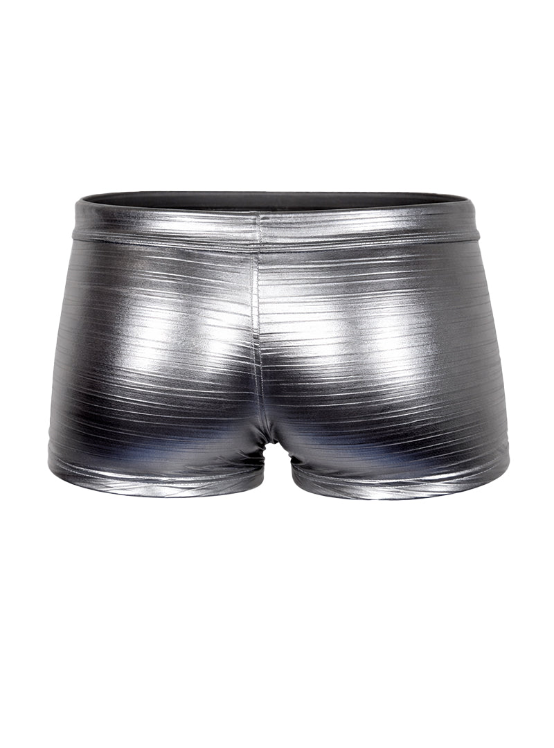 Tartarus metallic trunk shiny silver shorts with a sleek reflective finish and subtle horizontal ribbing