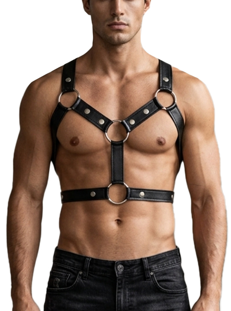 Tartarus Men's Faux Leather Ring Harness, Body Accessory