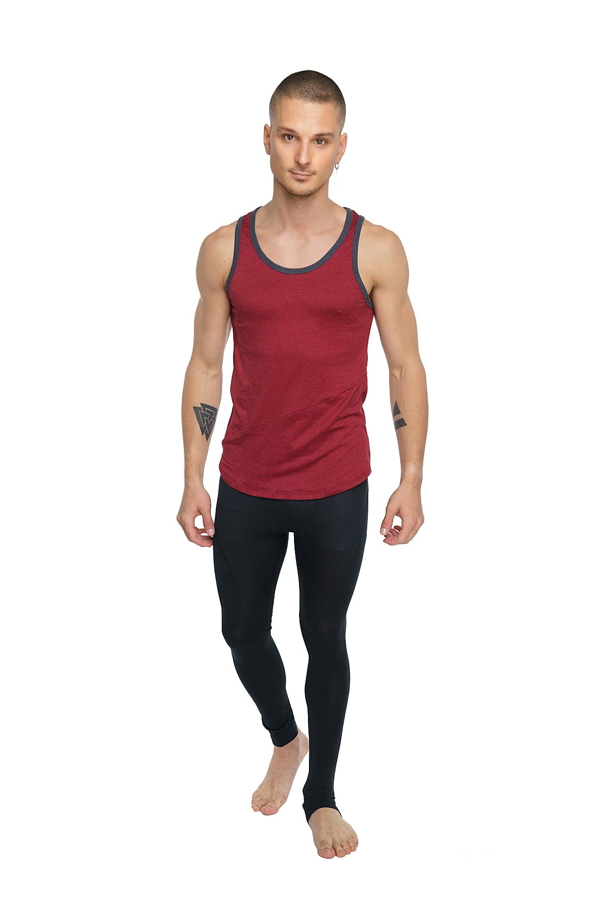 A brick red tank top with dark gray trim designed as the perfect tank for casual wear