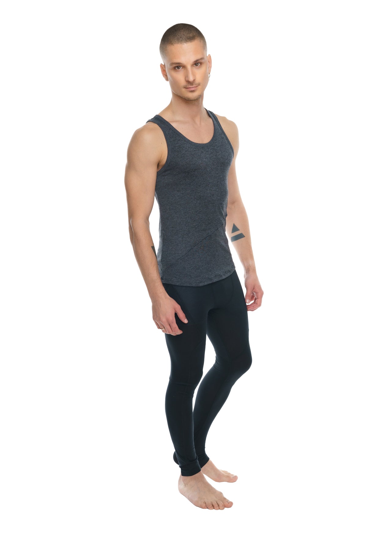 Dark gray heathered fitted tank top with round neckline in charcoal heather perfect for casual wear