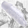 Translucent lavender silicone Tom of Finland clear smooth cock enhancer with rounded head and circular indentations