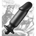Black silicone vibrating anal plug with rounded head and textured grip base from tom of finland collection