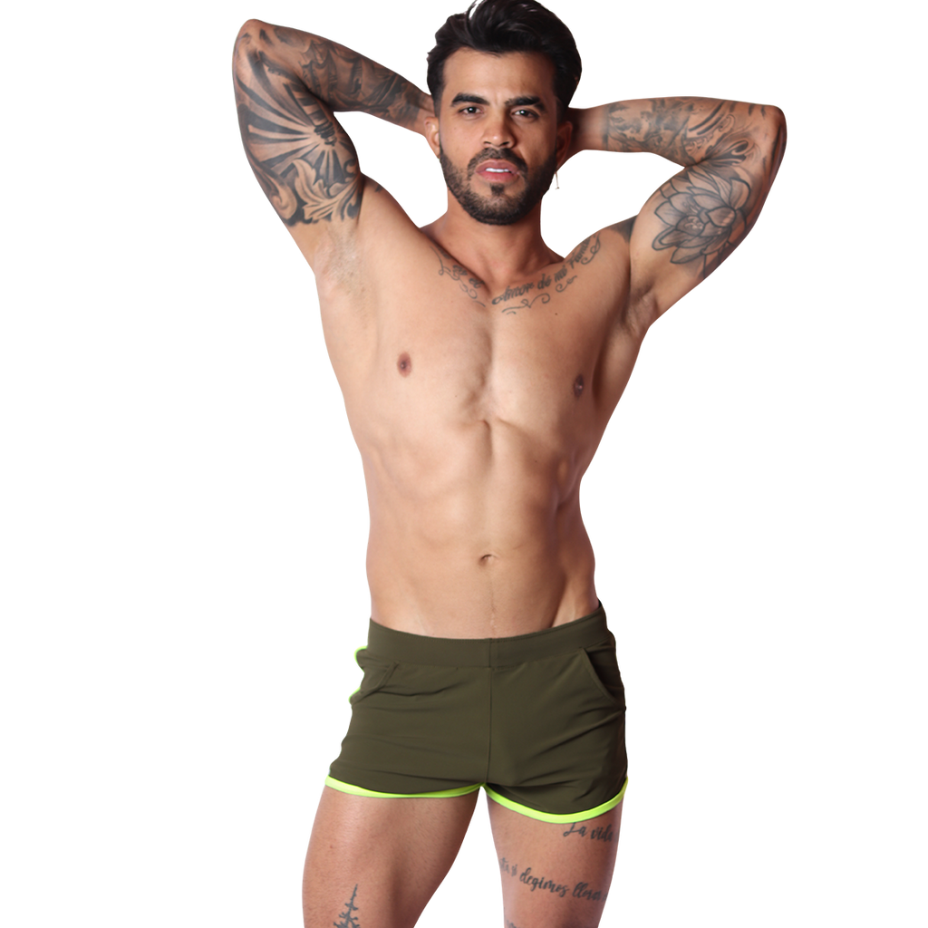 Typerhot Green Shorts on model by Gigo Underwear