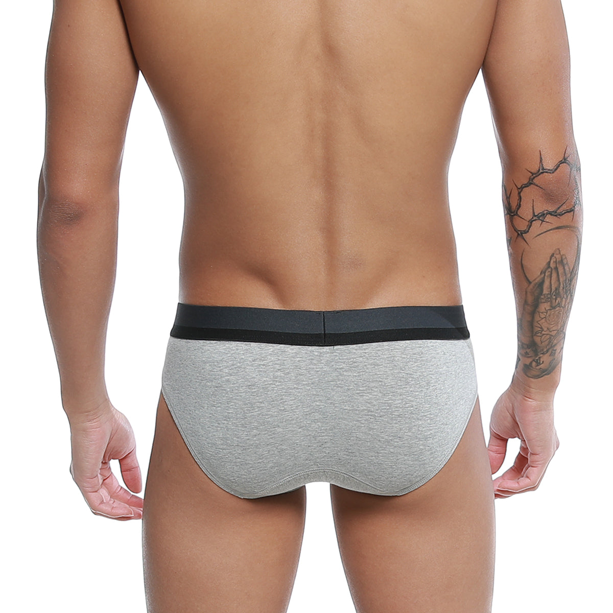 Gray heathered briefs with solid black waistband u station adam brief gray u0122-020 front view