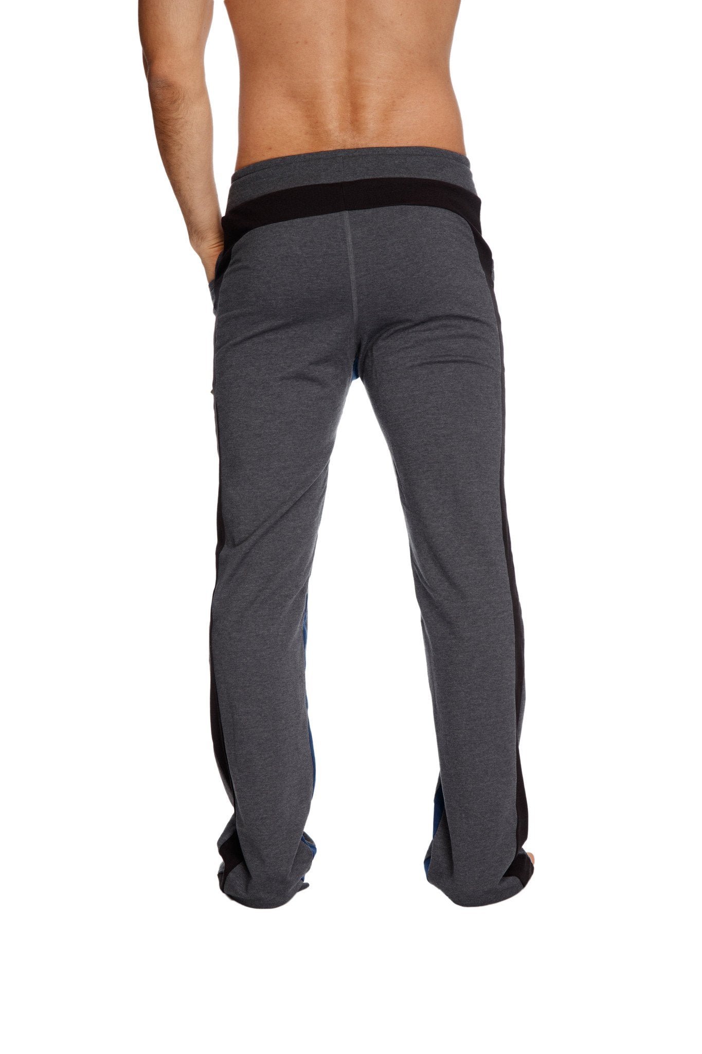 Charcoal ultra flex yoga track and sweat pants with black side panels and waistband for athletic wear