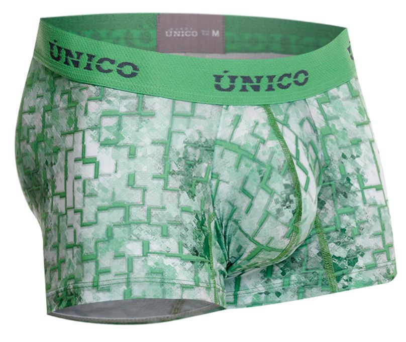 Green and white patterned unico 26020100102 piramide men’s boxer briefs with maze-like design