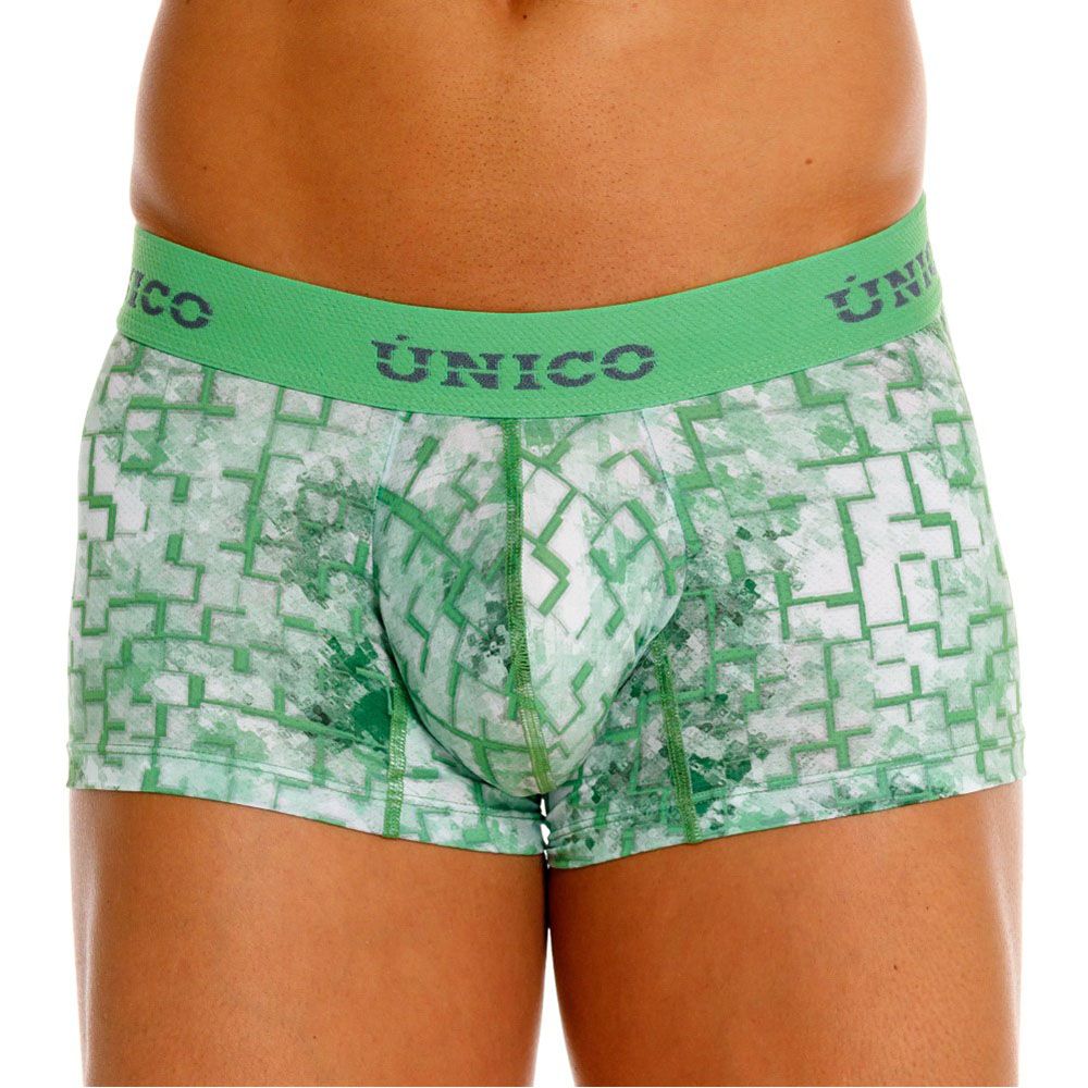 Unico 26020100102 Piramide green and white men’s boxer briefs with geometric maze pattern for comfortable wear