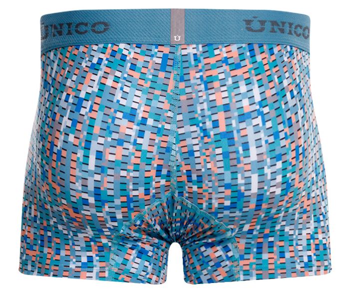 Unico lignina trunks blue men’s boxer briefs with coral pixelated pattern and textured waistband
