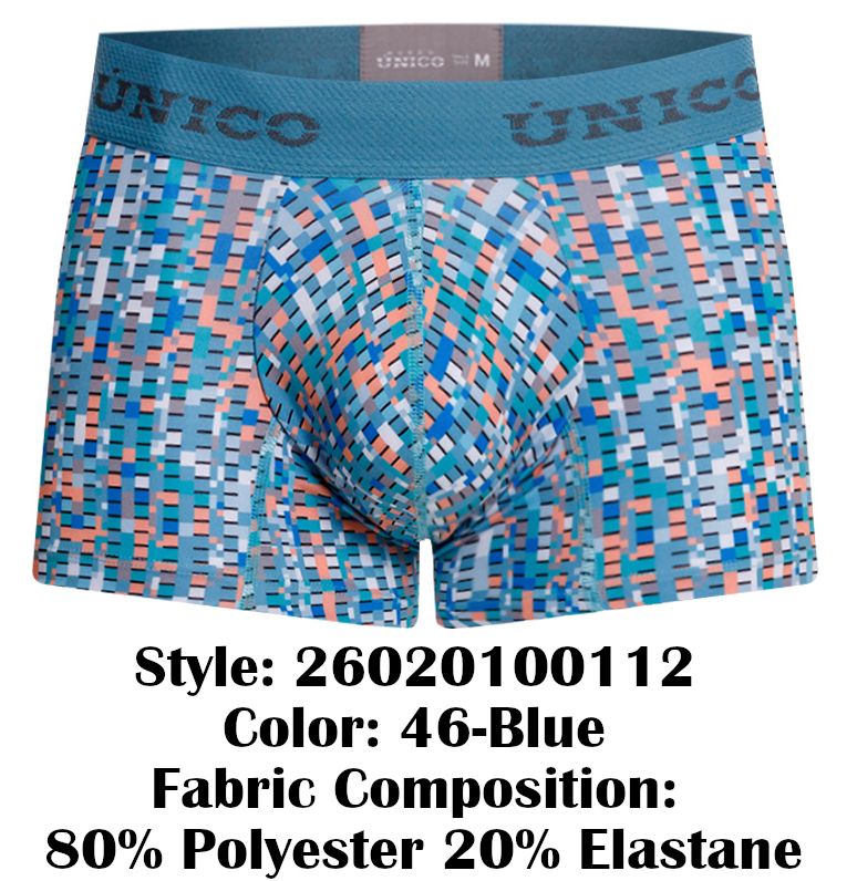Unico lignina trunks color 46-blue boxer briefs with blue teal and peach geometric pattern for comfortable wear