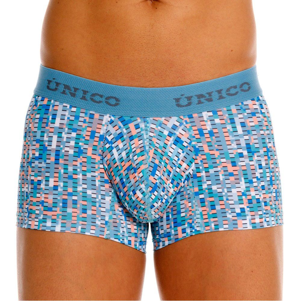 Unico 26020100112 Lignina trunks blue and peach geometric-patterned men’s boxer briefs with matching elastic waistband