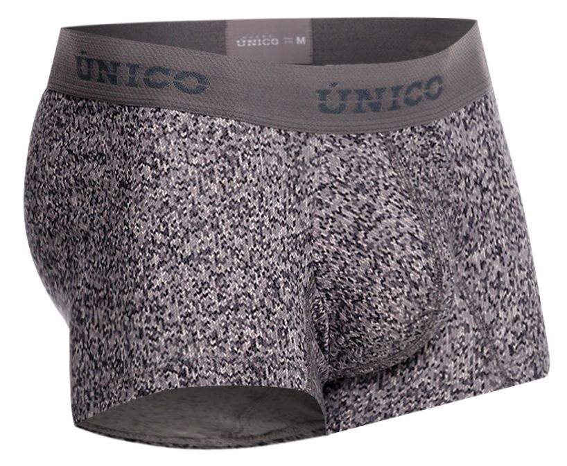 Gray and white speckled suede men’s briefs with matching unico elastic waistband color 59 gray