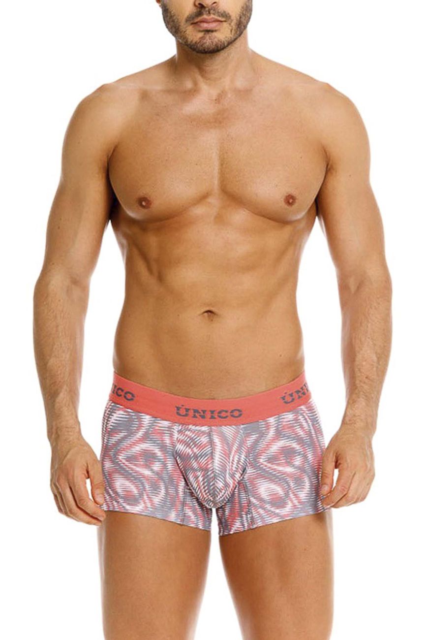 Unico 26020100116 acanalado men’s briefs with pink and gray pattern and solid pink waistband in color 22-Pink
