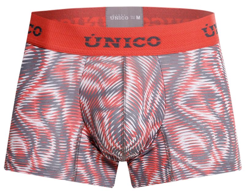 Unico 26020100116 acanalado trunks men’s boxer briefs with red and gray bold abstract wave pattern in pink color