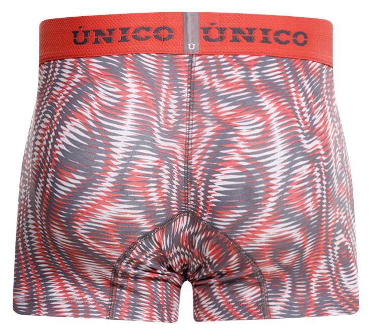 Unico 26020100116 acanalado trunks in red and gray with bold swirling pattern for comfortable everyday wear