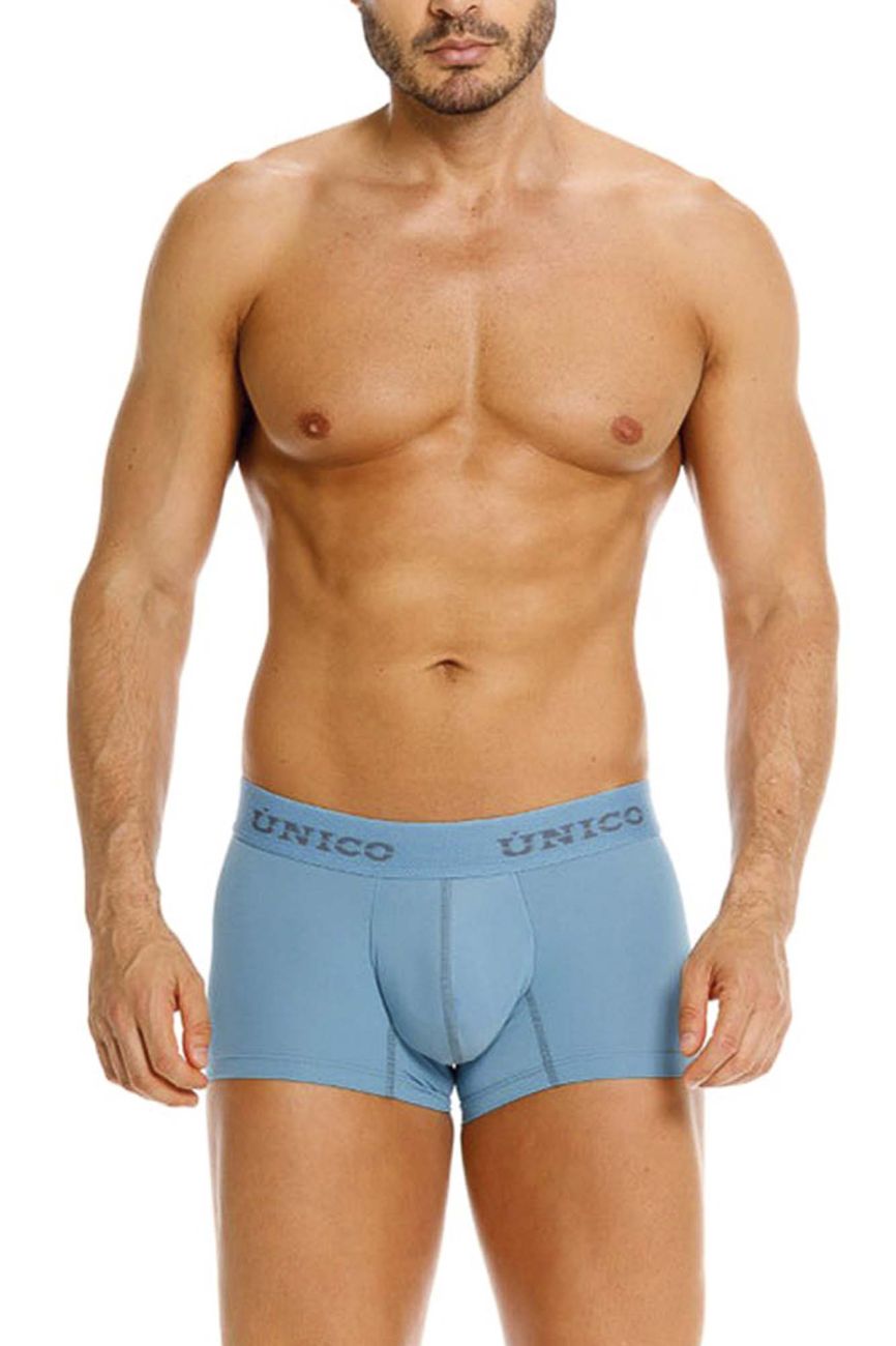 Light blue unico 26020100118 ventisca trunks for men with elastic waistband and contoured pouch design