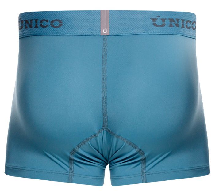 A sleek solid blue unico 26020100118 ventisca men’s boxer brief with matching waistband and subtle stitching details