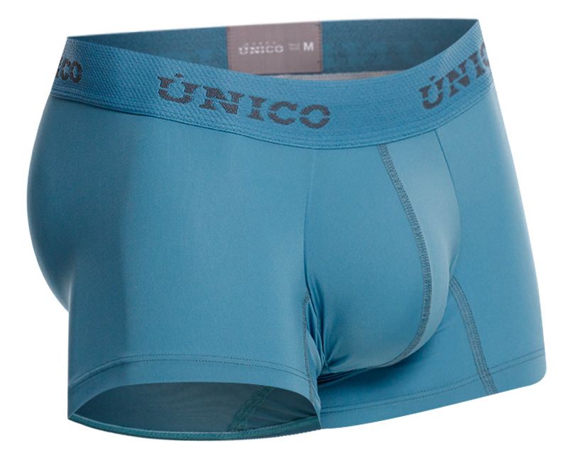 Light blue unico 26020100118 ventisca men’s boxer briefs with matching elastic waistband and dark gray logo lettering
