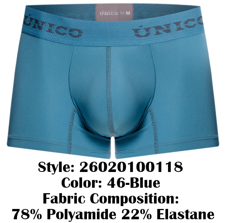 A pair of light blue unico 26020100118 ventisca trunks with textured waistband and dark gray brand name lettering
