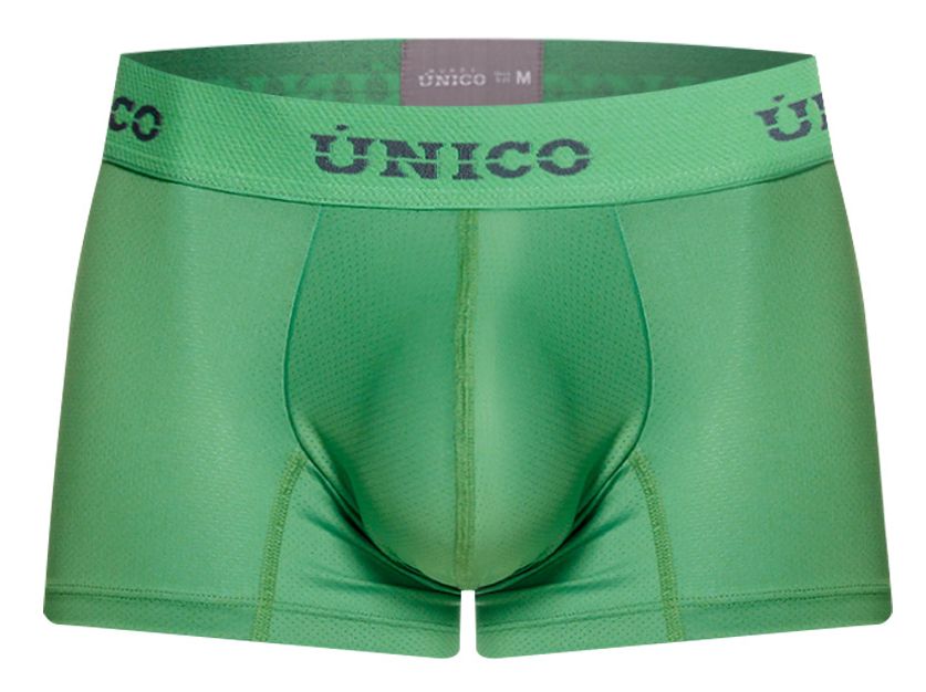 Green unico men’s boxer briefs with matching elastic waistband branded in dark gray unicologo color 43-green