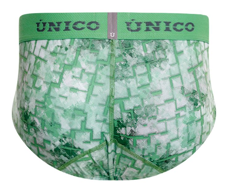 Green patterned unico 26020101102 piramide briefs with geometric maze design and elastic waistband