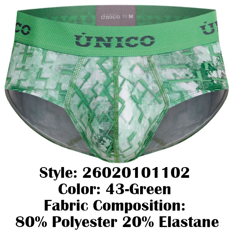 Green patterned unico 26020101102 piramide briefs for men with geometric design and elastic waistband