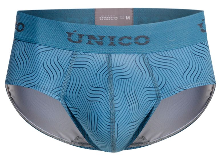 Blue patterned unico 26020101111 lenoso men’s briefs with wavy line design and gray interior lining