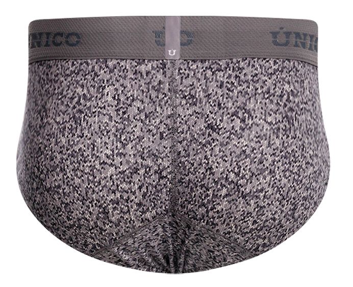 Gray suede men’s brief underwear with textured fabric and unico branded elastic waistband color 59-gray