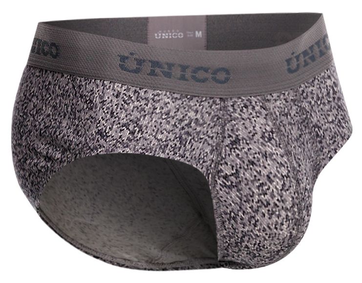 Gray and black speckled unico suede briefs with matching branded elastic waistband in color 59-Gray