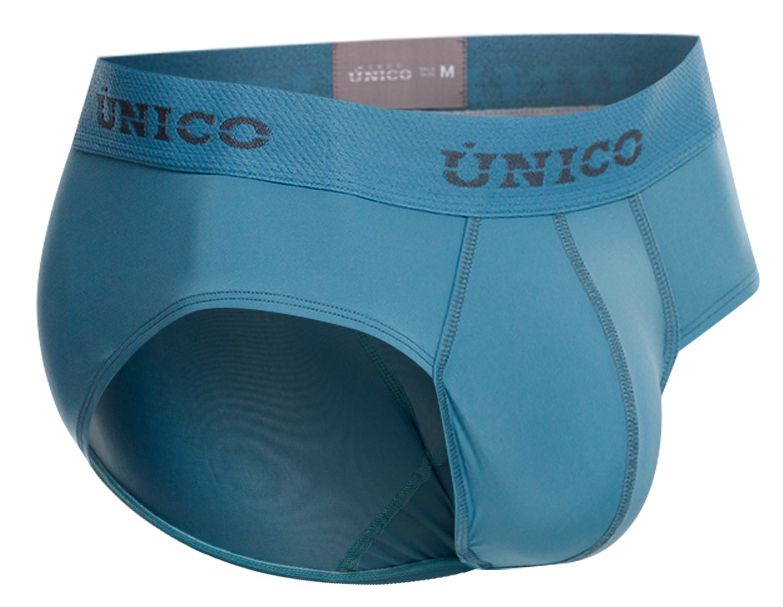 A teal unico 26020101118 ventisca men’s brief with matching elastic waistband and dark gray brand lettering