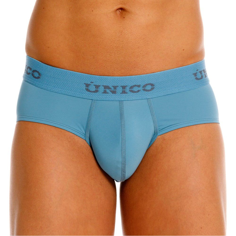Light blue unico 26020101118 ventisca briefs with textured waistband and subtle stitching details
