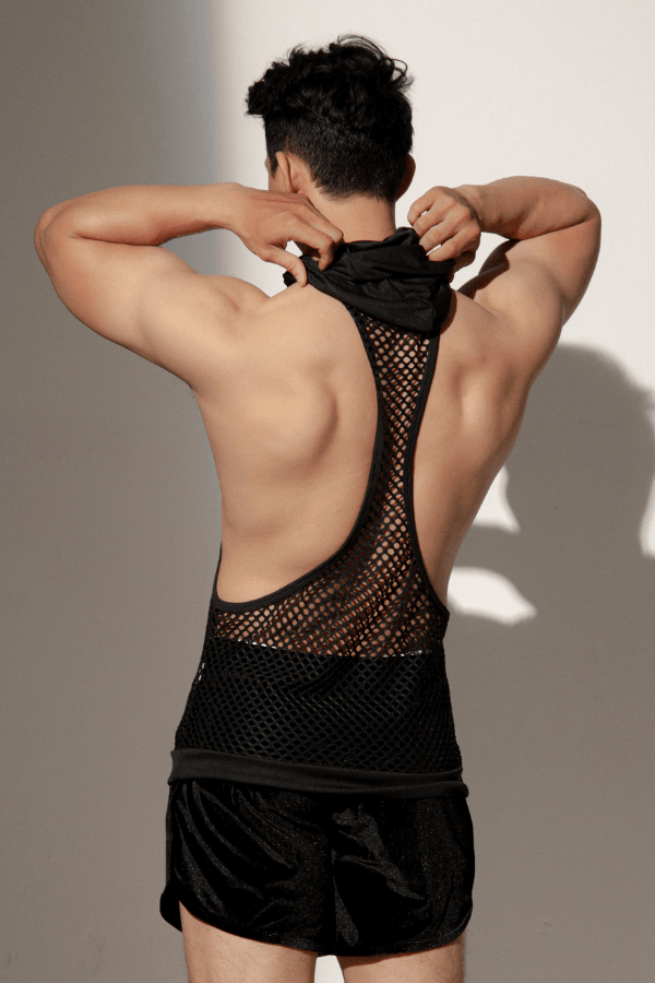 Lustful Fishnet Stringer Hoodie - Black