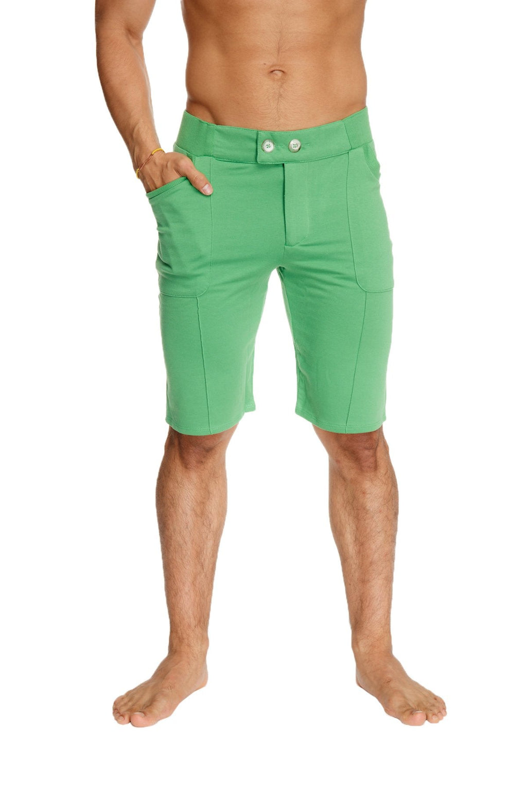 Urban tactical at home dress shorts bamboo green tailored fit with two front buttons and side pockets