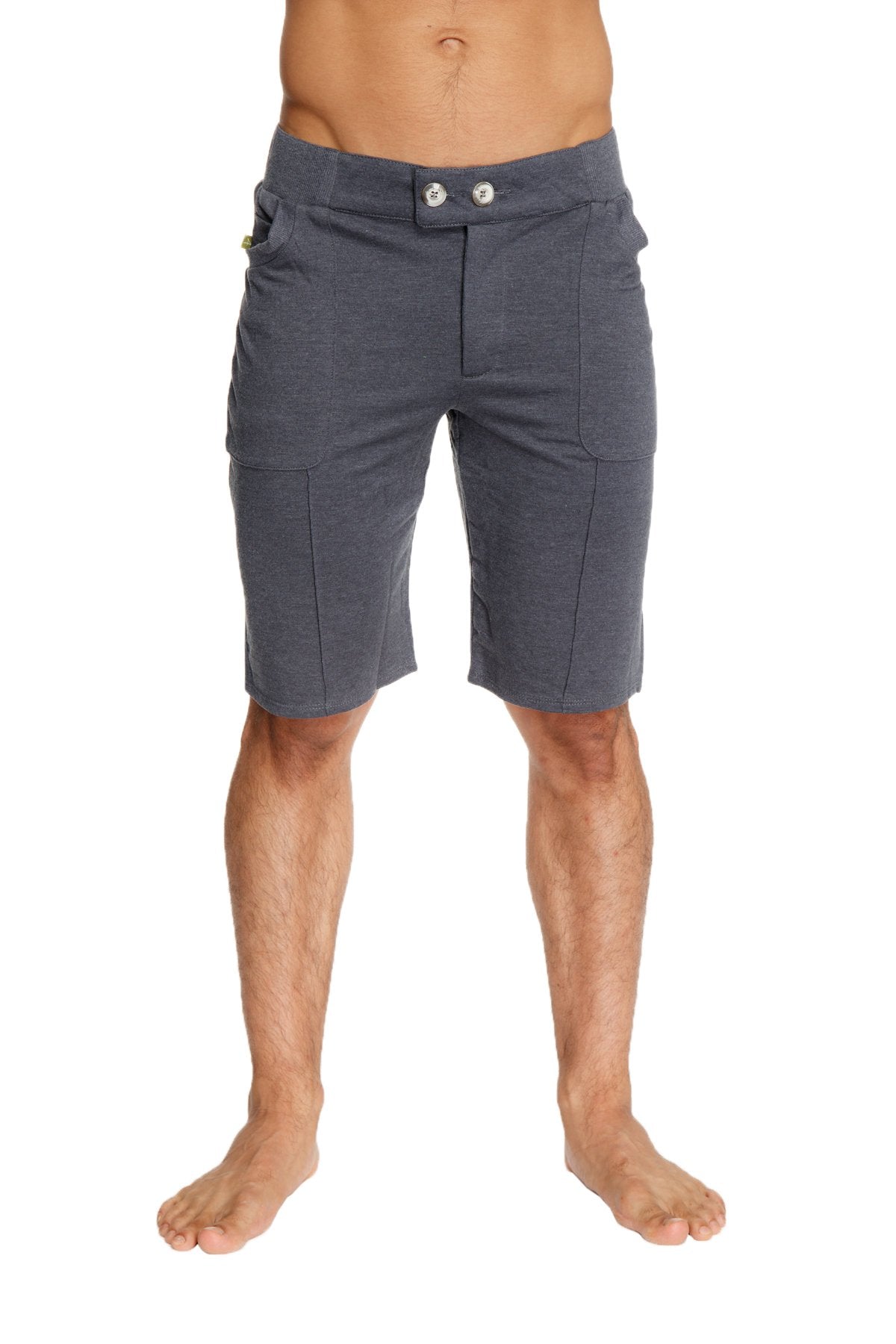 Urban tactical at home dress shorts charcoal dark gray textured fabric with silver buttons and multiple pockets