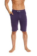 Urban tactical at home dress shorts in eggplant purple featuring button closure and side pockets for casual comfort