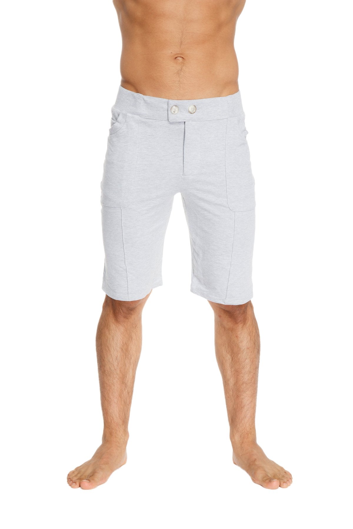 Urban tactical at home dress shorts in heather grey with light gray minimalist design and subtle cargo pockets