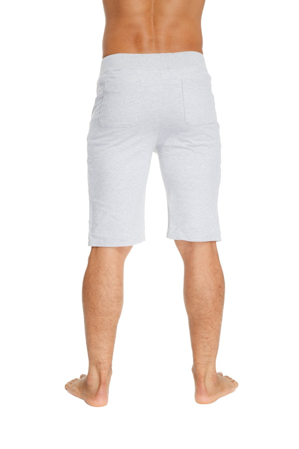 White cotton urban tactical at home dress shorts in heather grey with relaxed fit and two back pockets shown from back