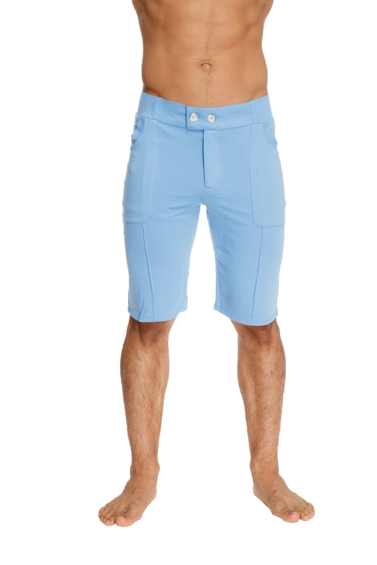 Urban tactical at home dress shorts in ice blue with sleek fit and silver-toned button closures
