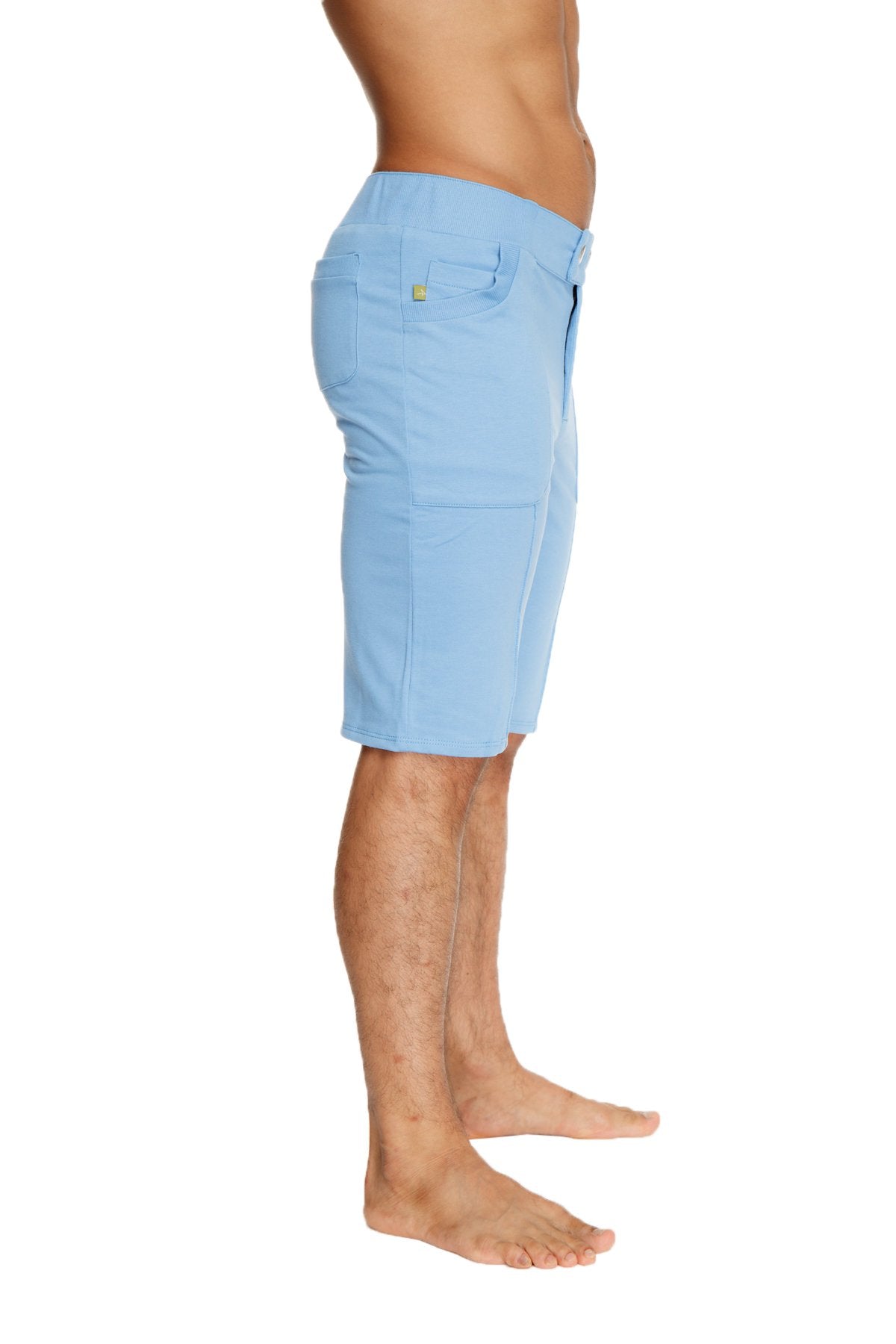 Ice blue urban tactical at home dress shorts with sleek modern design and subtle gold-tone button detail