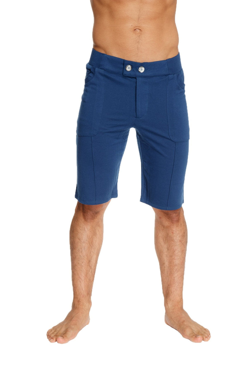 Royal blue urban tactical at home dress shorts with tailored fit silver buttons and subtle side pockets