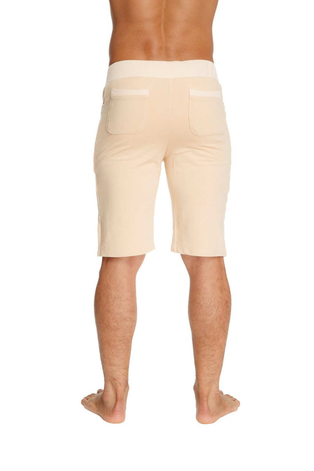 Beige cotton urban tactical at home dress shorts with elastic waistband and two front pockets