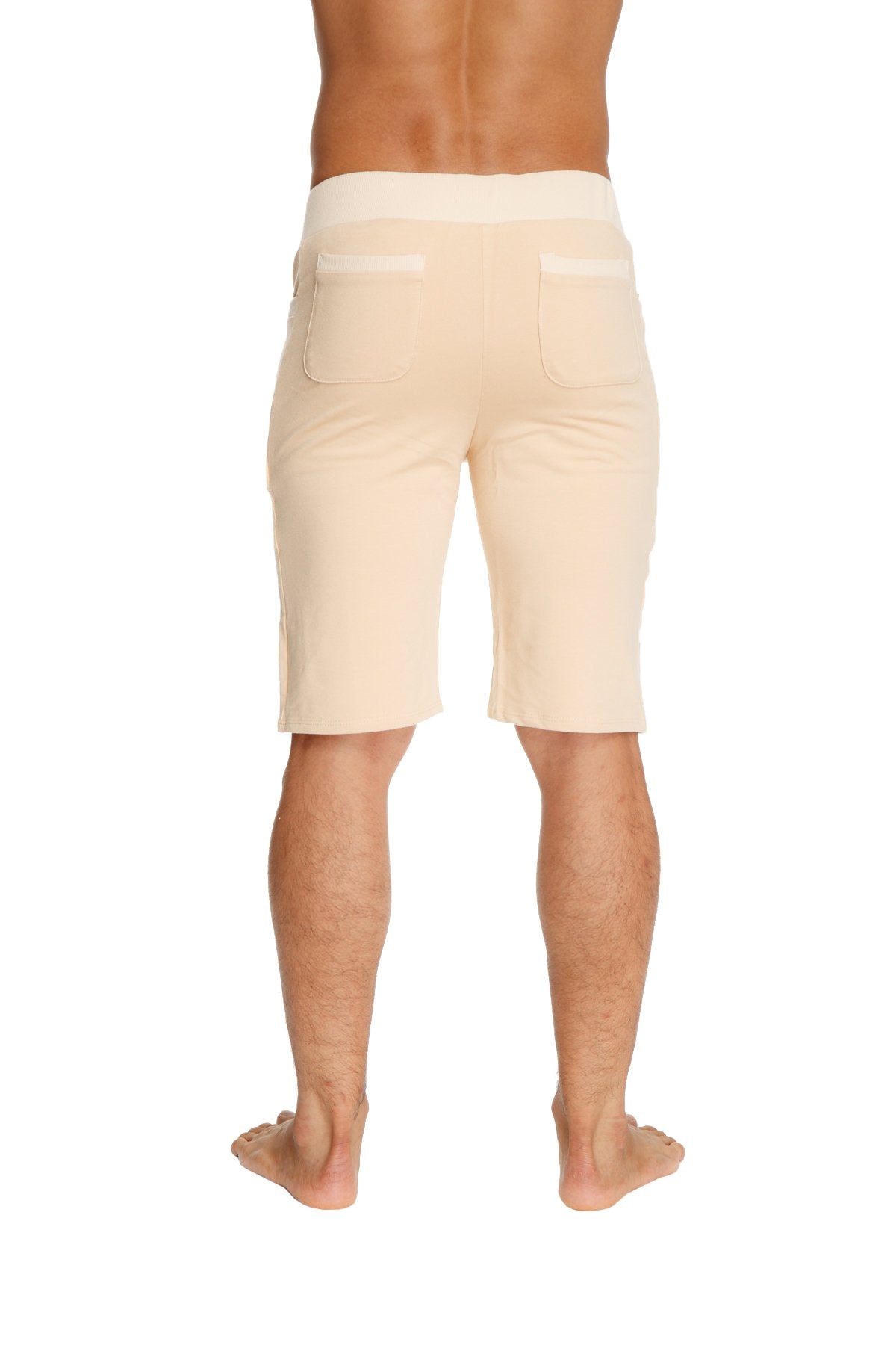 Beige cotton urban tactical at home dress shorts with elastic waistband and two front pockets