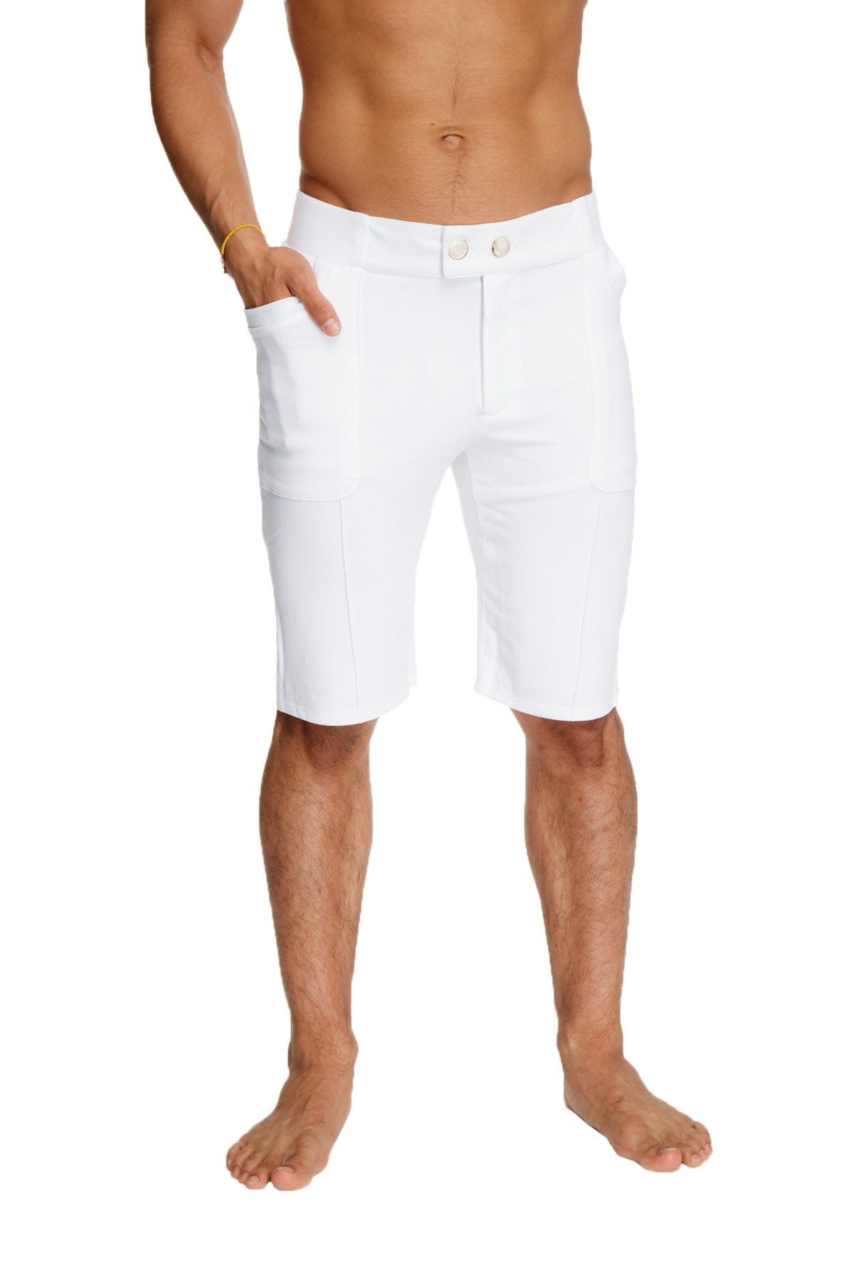 White urban tactical at home dress shorts with clean tailored design and button closure for casual wear