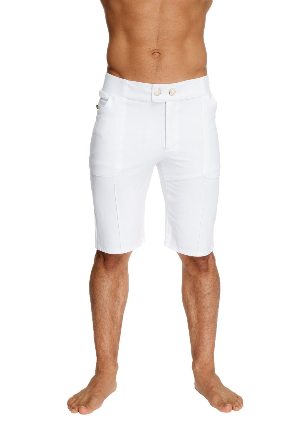 White urban tactical at home dress shorts with clean tailored design and button closure for men