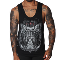 Black tank top with a vintage-style graphic featuring eagles, a pyramid with an eye, and "Gigo Los Angeles" text.