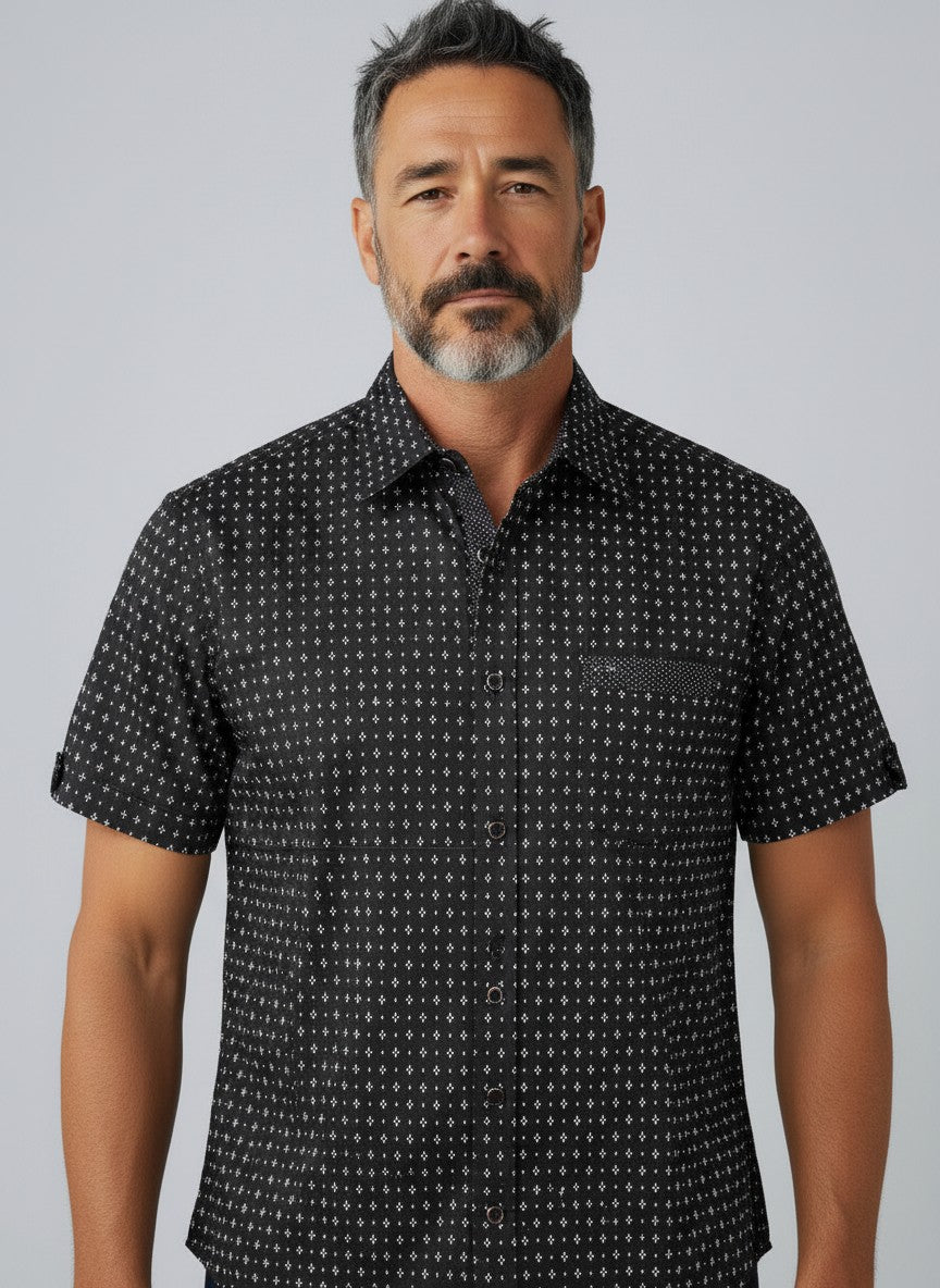 Vertical Sport Men's S/S Knit Button Down Shirt - Black