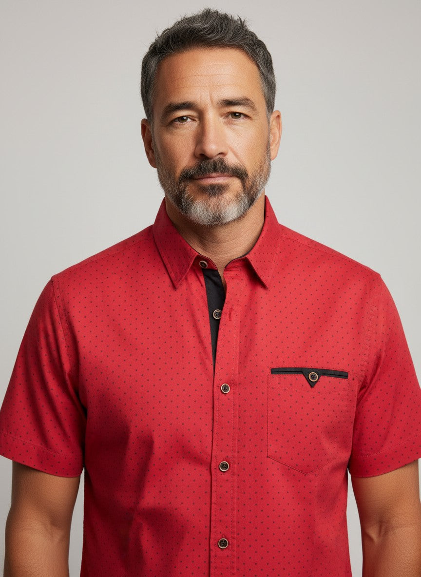 Vertical Sport Men's S/S Knit Button Down Shirt - Red/Black