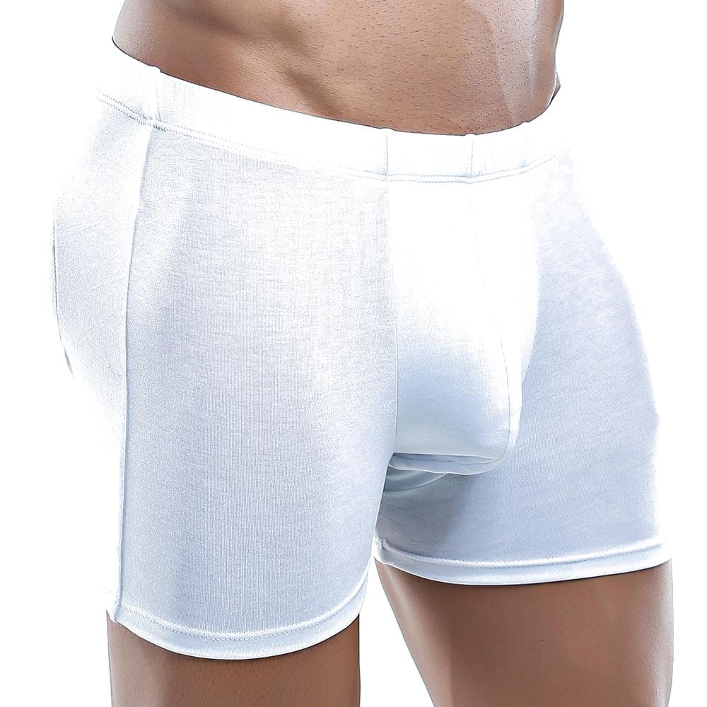 Virile VLG001 white men’s boxer trunk with smooth, form-fitting design and reinforced waistband stitching