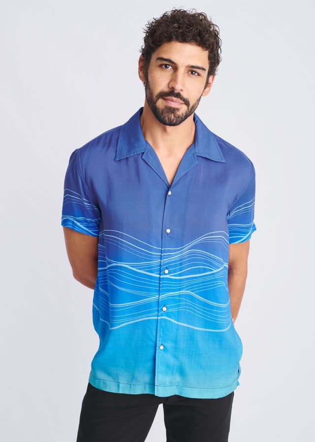 WAVES BORDER PRINT S/S MODAL SHIRT - DealByEthan.gay loves POSTMARC