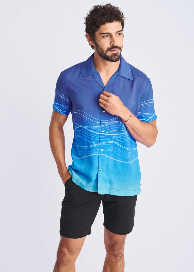 WAVES BORDER PRINT S/S MODAL SHIRT - DealByEthan.gay loves POSTMARC