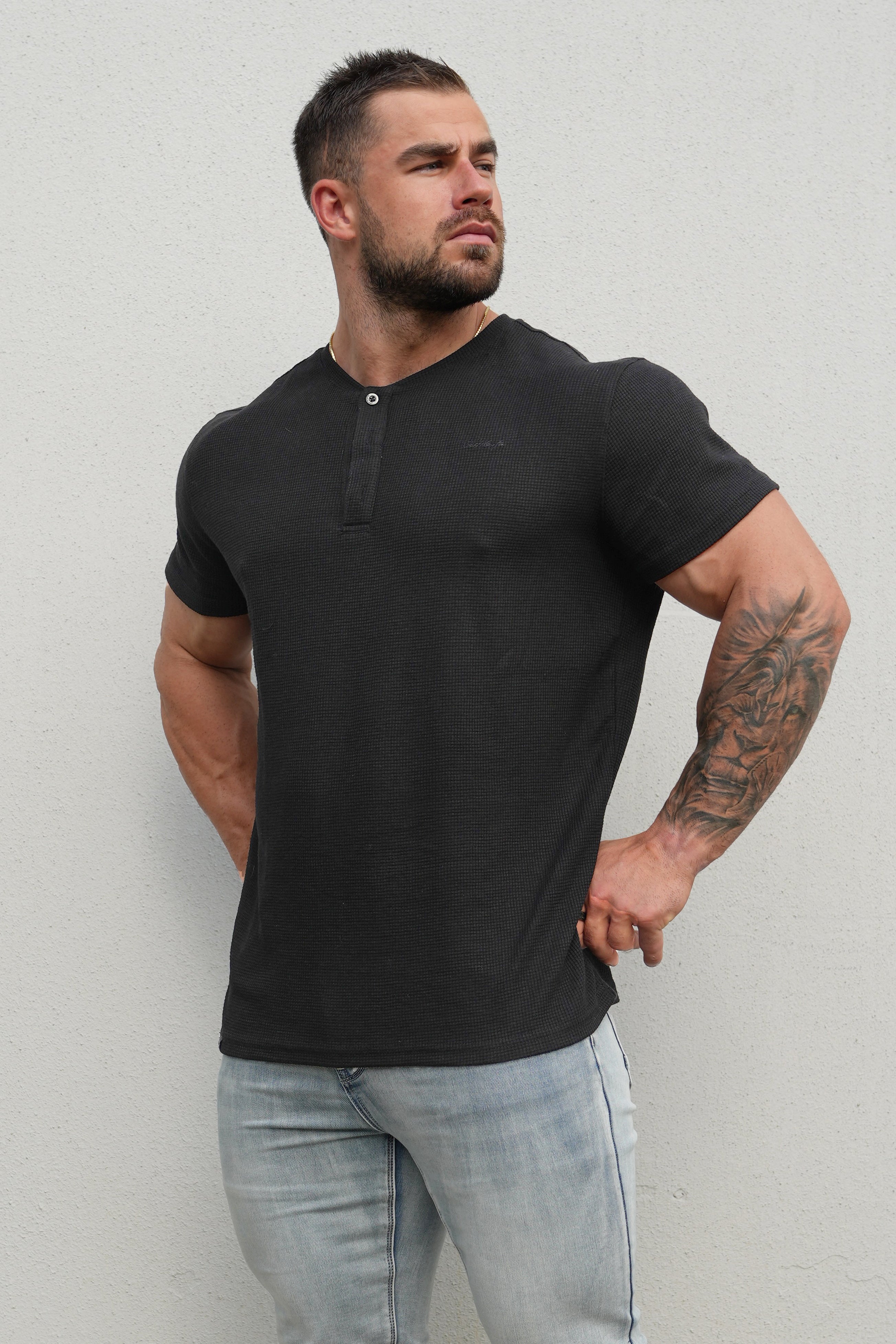 Waffle Henley T-Shirt - Black - DealByEthan.gay loves Jed North